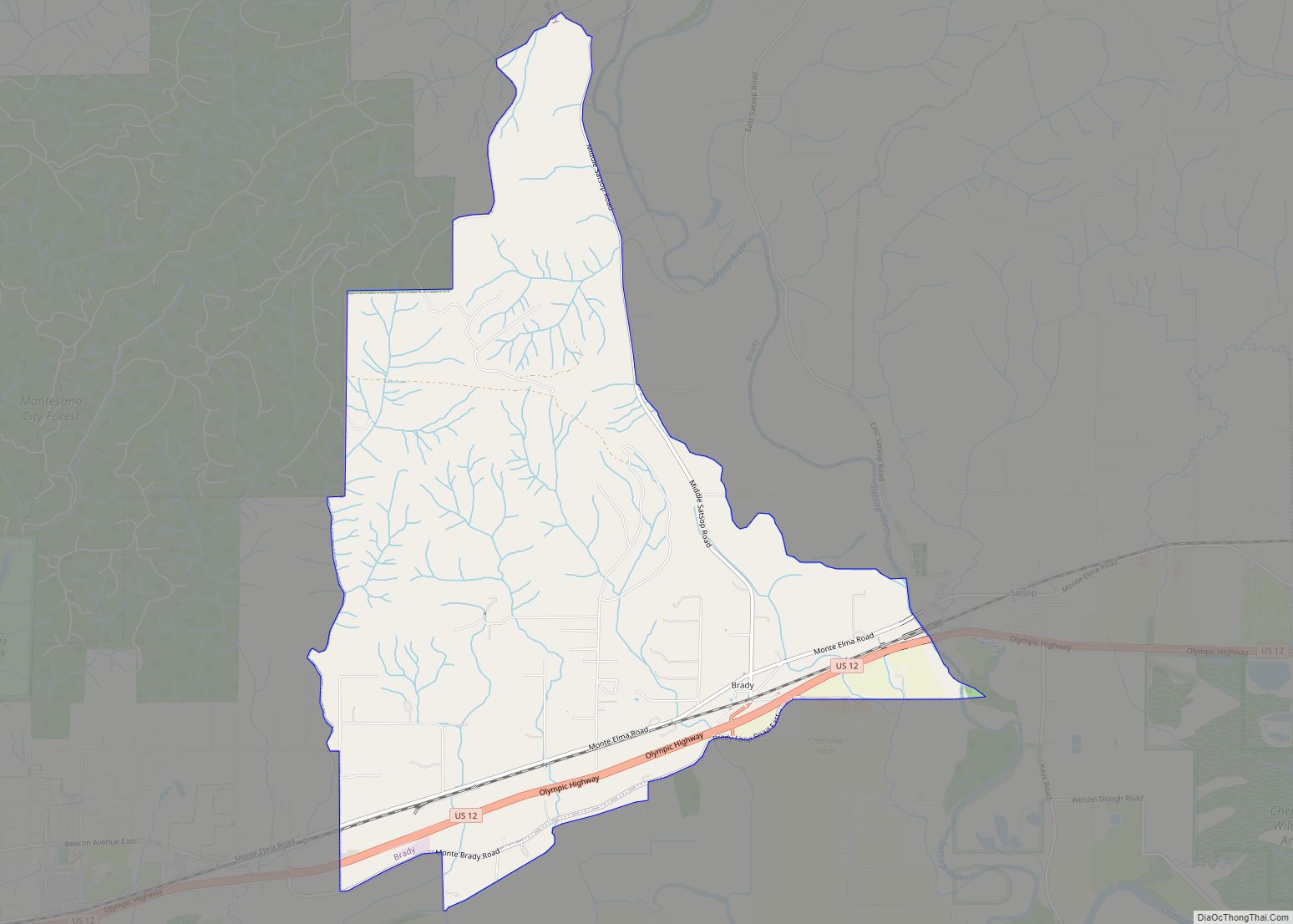 Map of Brady CDP, Washington