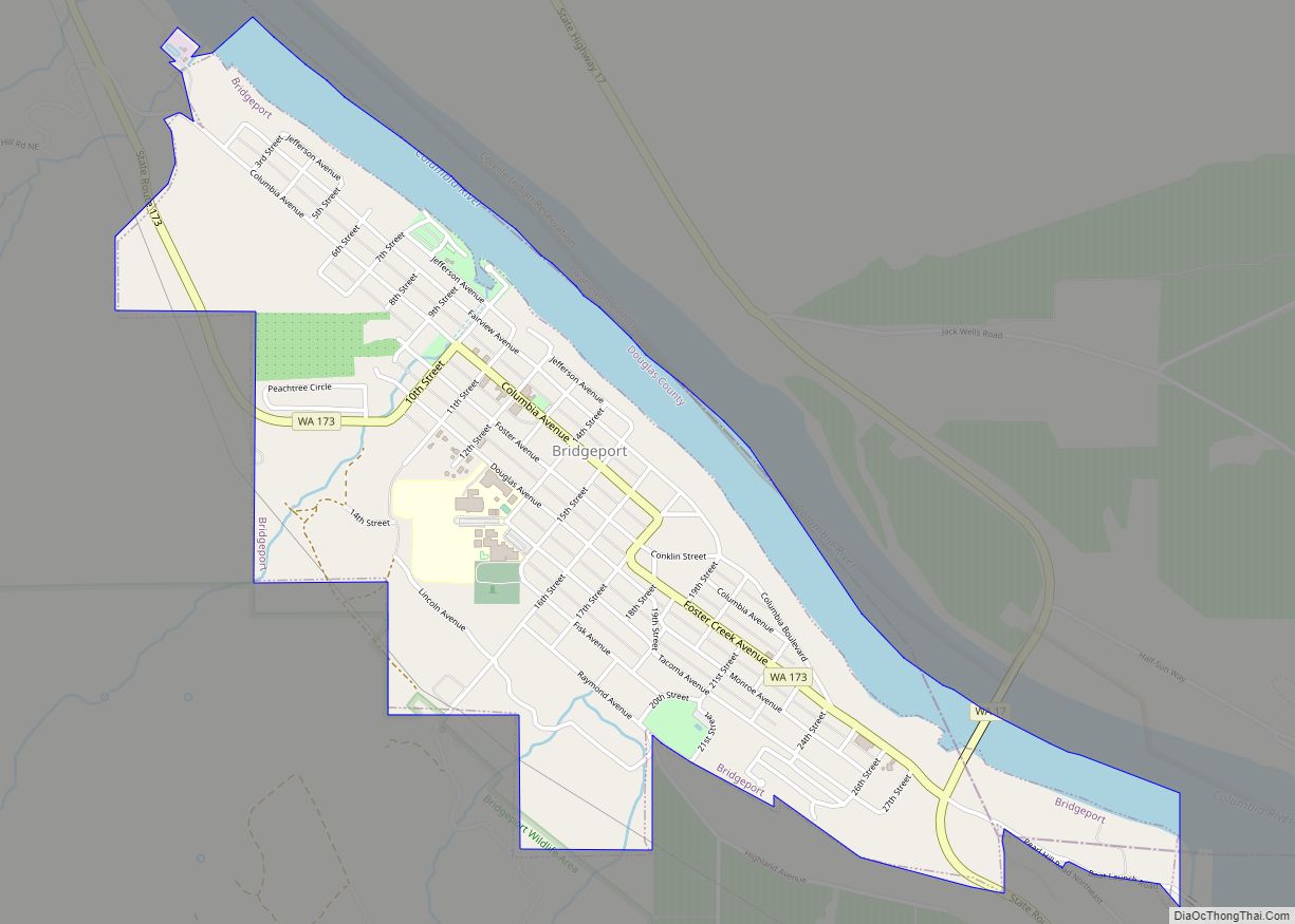 Map of Bridgeport city, Washington