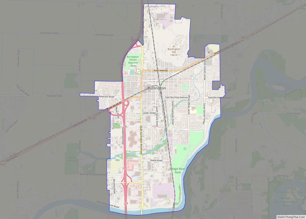 Map of Burlington city, Washington