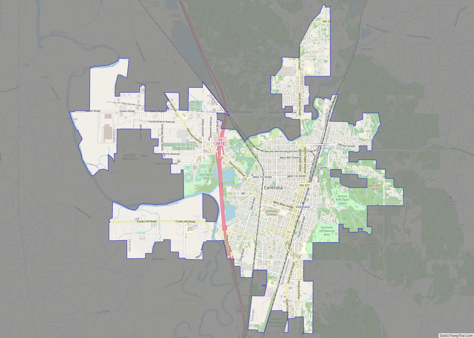 Map of Centralia city, Washington