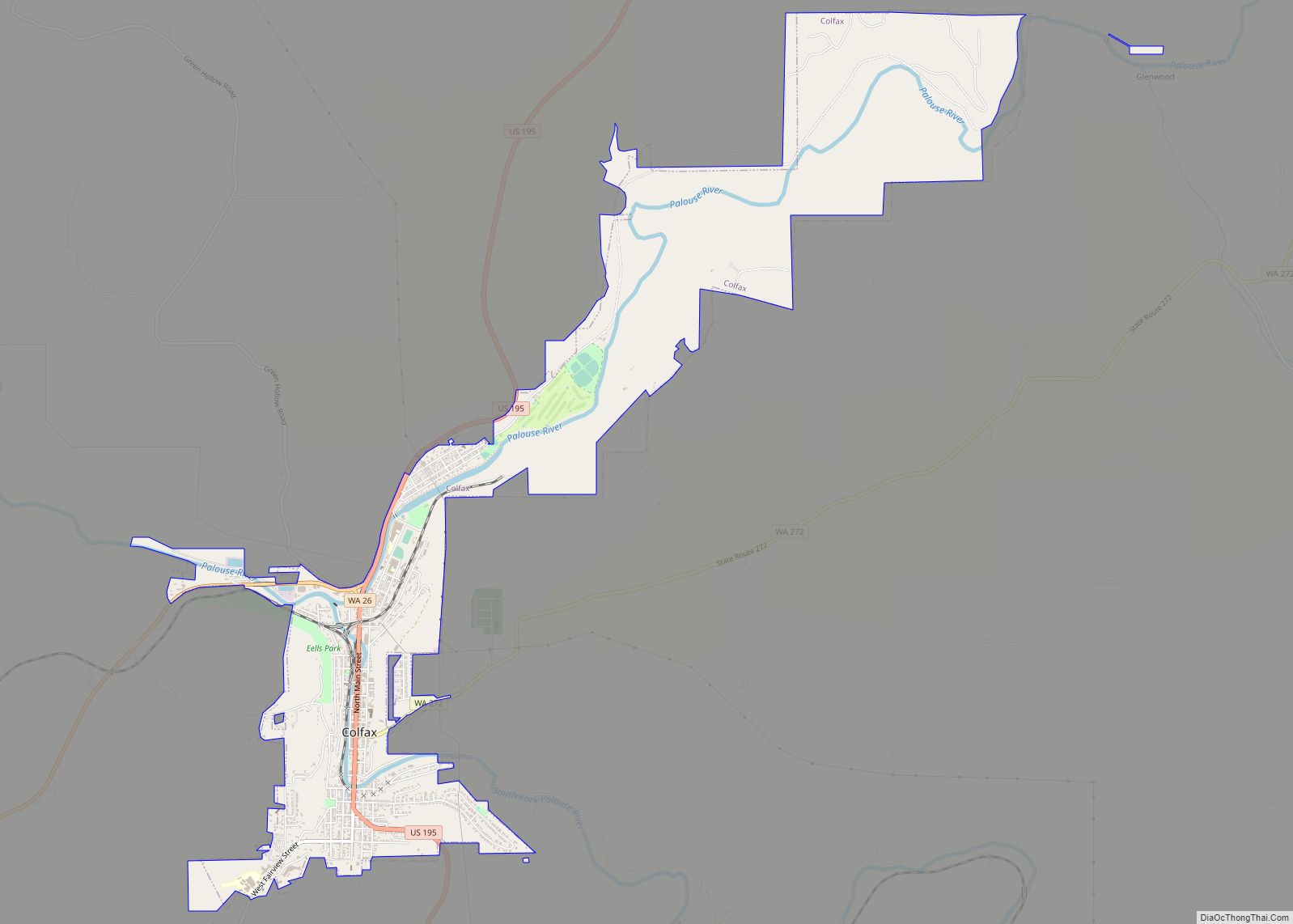 Map of Colfax city, Washington