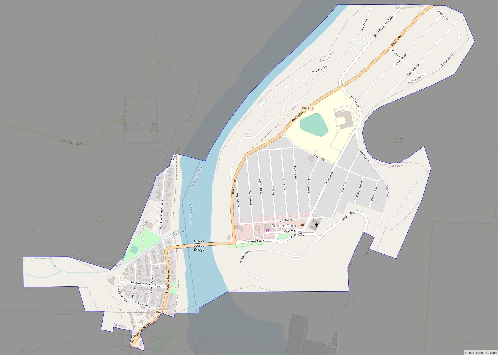 Map of Coulee Dam town