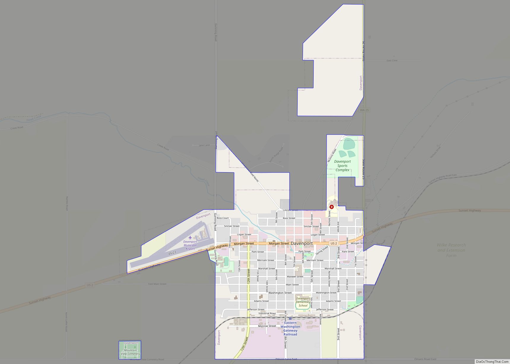 Map of Davenport city, Washington