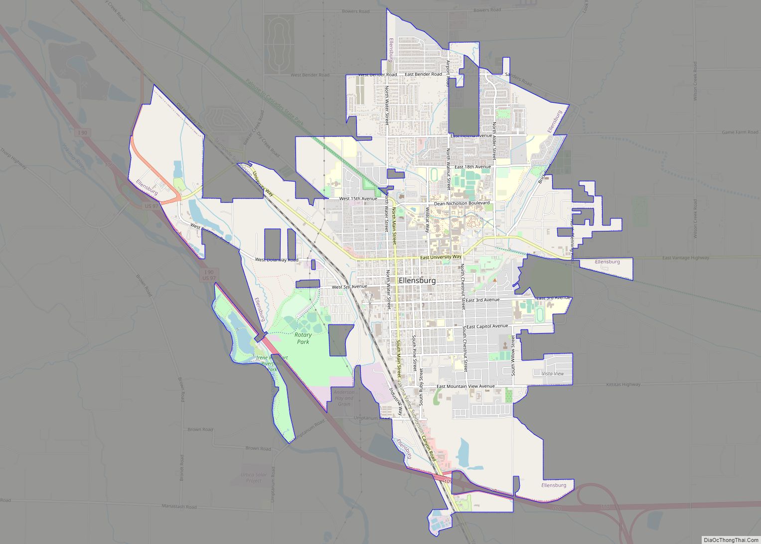 Map of Ellensburg city