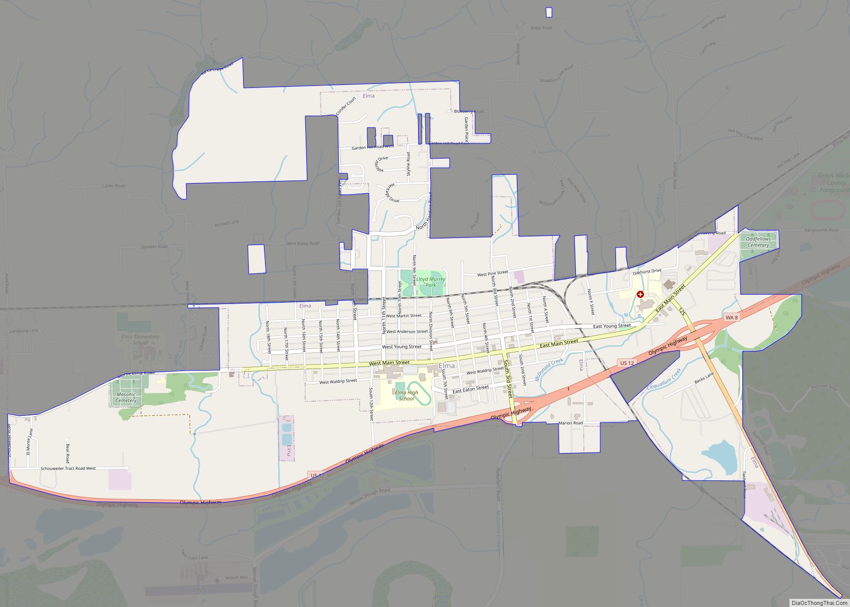 Map of Elma city, Washington