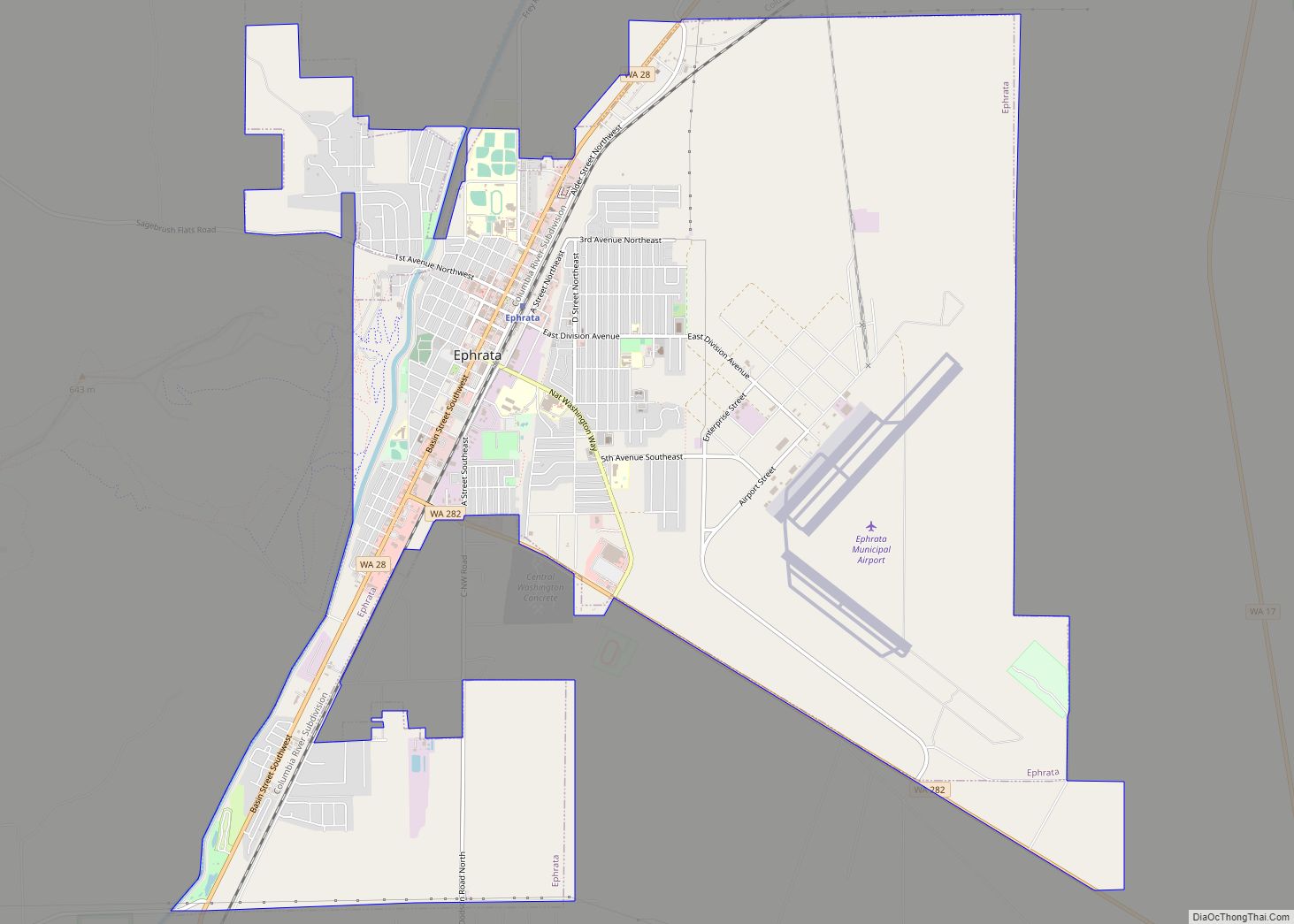 Map of Ephrata city, Washington