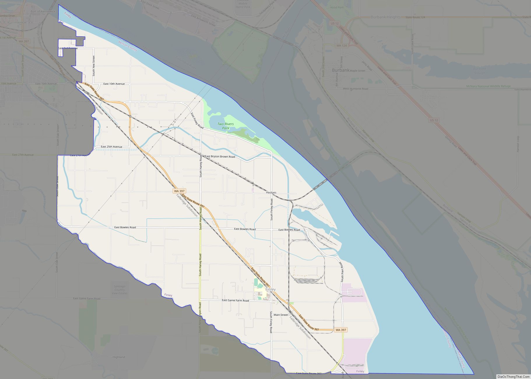 Map of Finley CDP, Washington