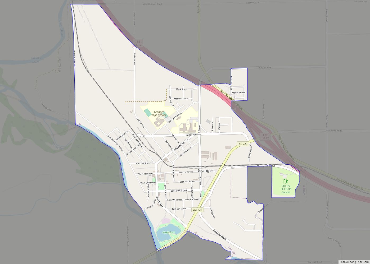 Map of Granger city, Washington
