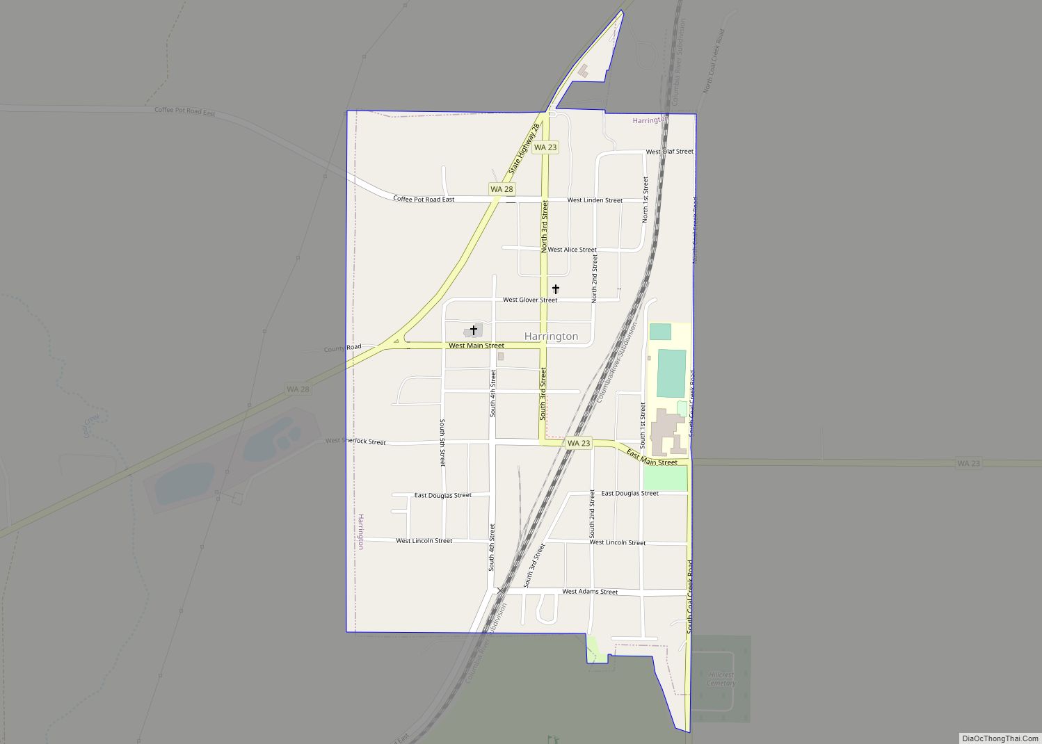 Map of Harrington city, Washington