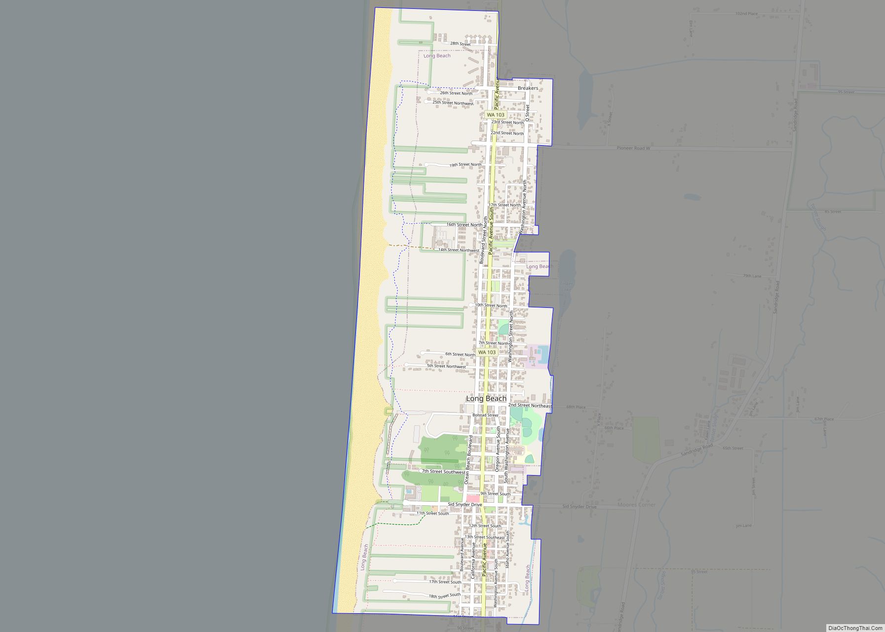 Map of Long Beach city, Washington