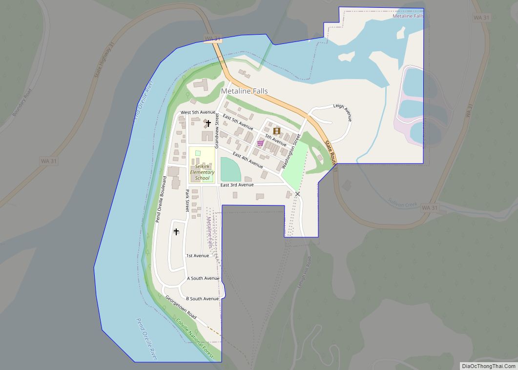 Map of Metaline Falls town