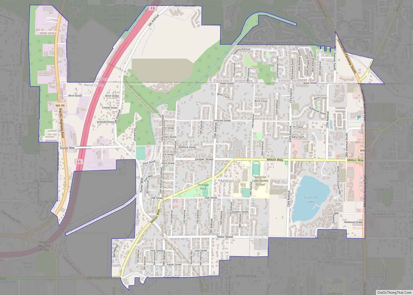 Map of Milton city, Washington