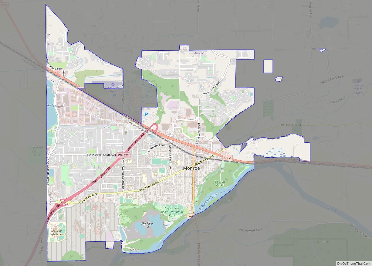 Map of Monroe city, Washington