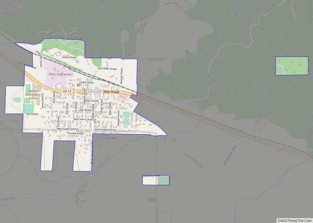 Map of Oakville city, Washington