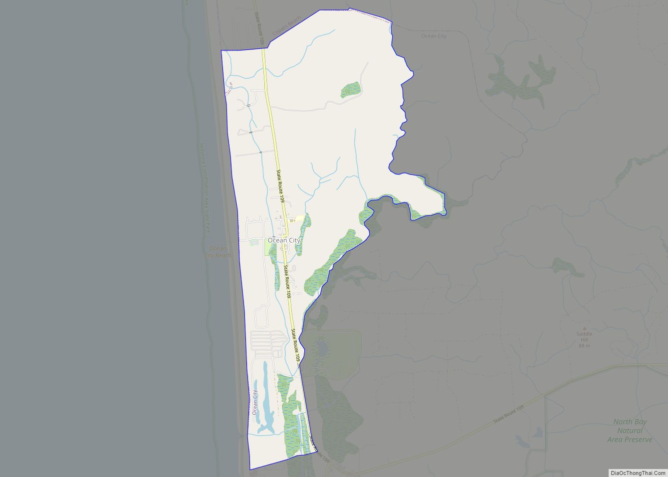 Map of Ocean City CDP, Washington