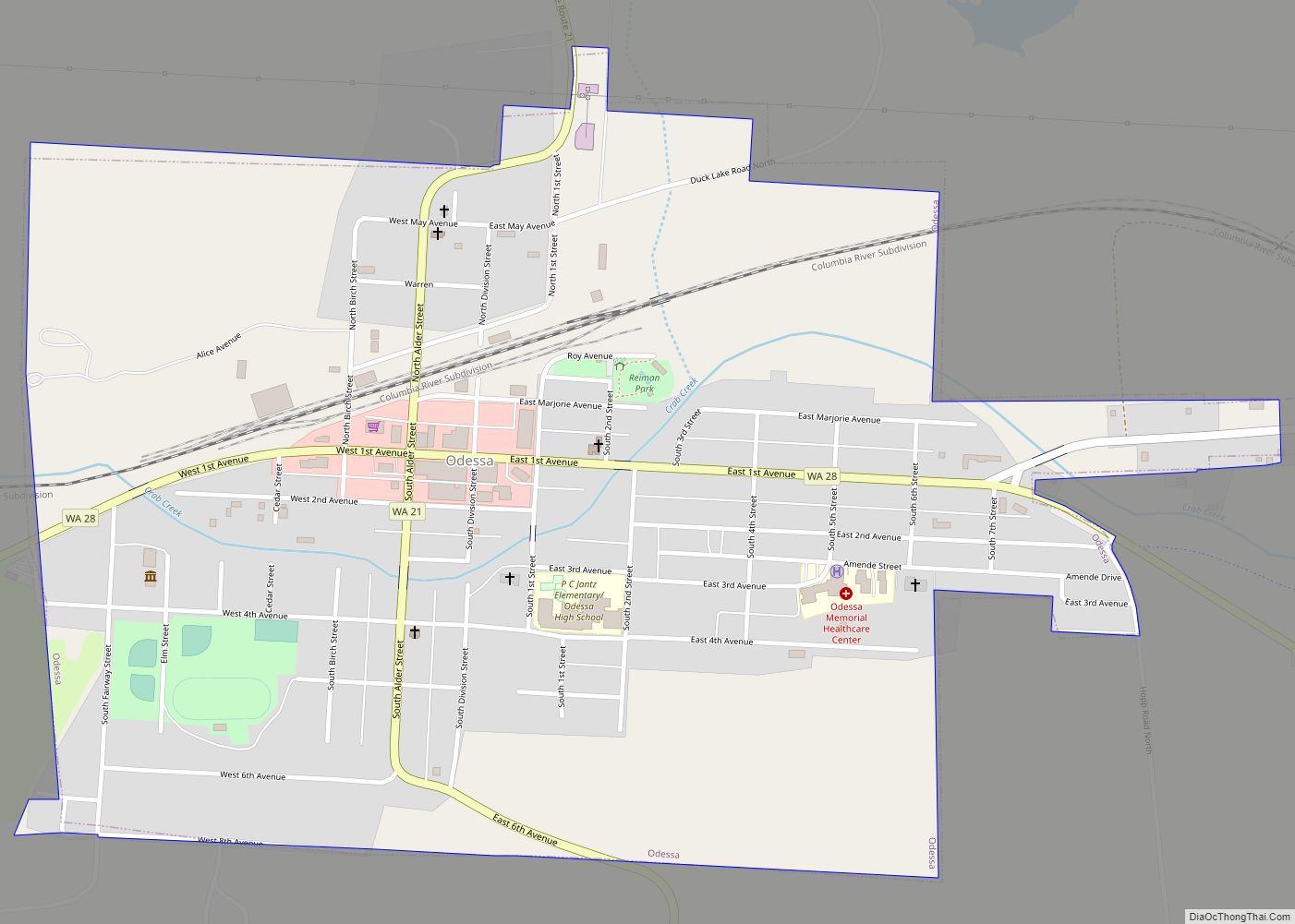 Map of Odessa town, Washington
