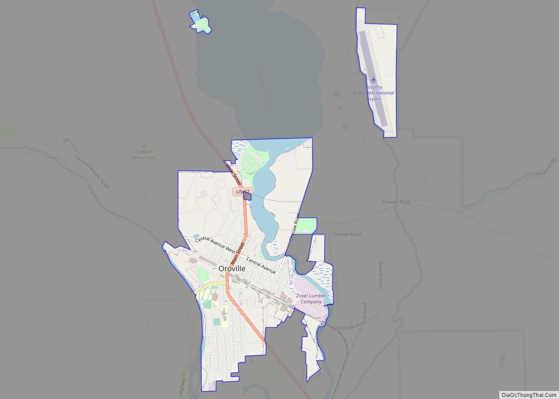 Map of Oroville city, Washington