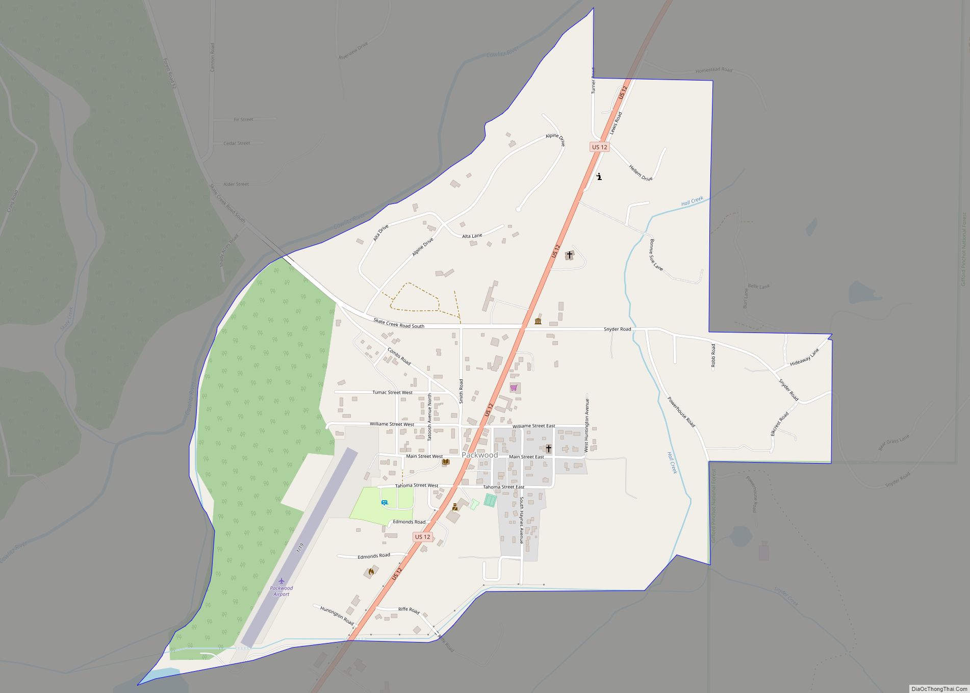 Map of Packwood CDP, Washington