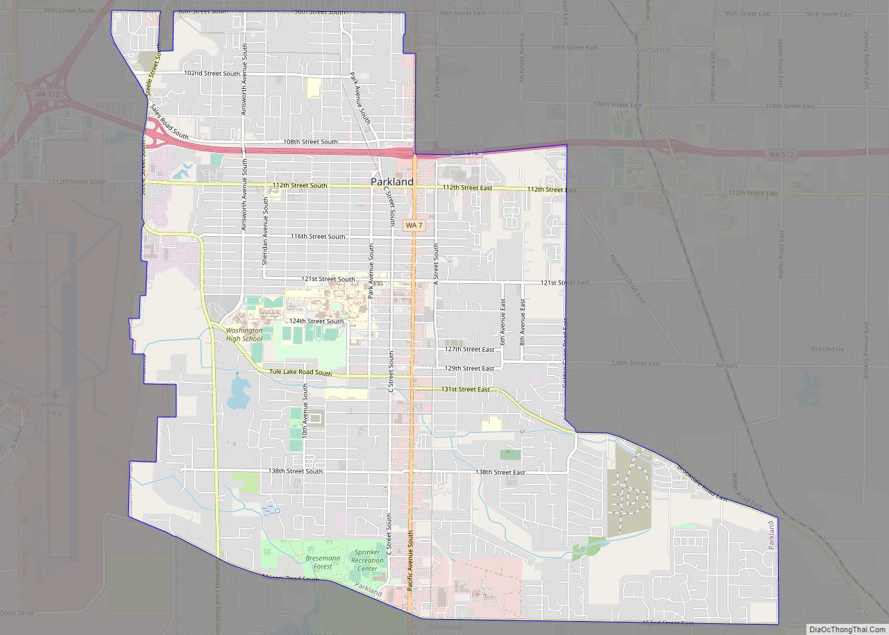 Map of Parkland CDP, Washington