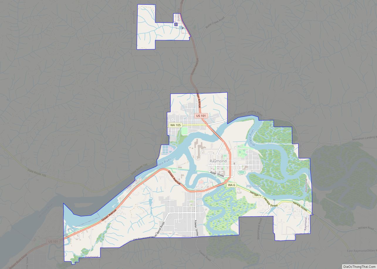 Map of Raymond city, Washington