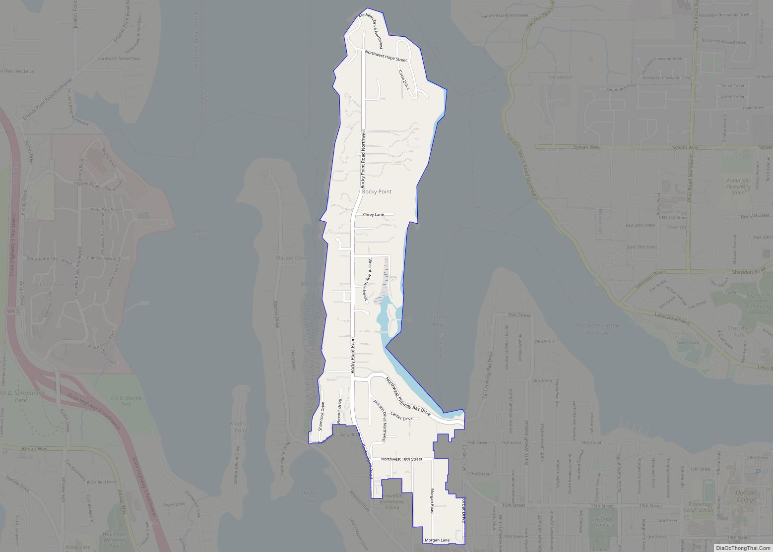 Map of Rocky Point CDP, Washington