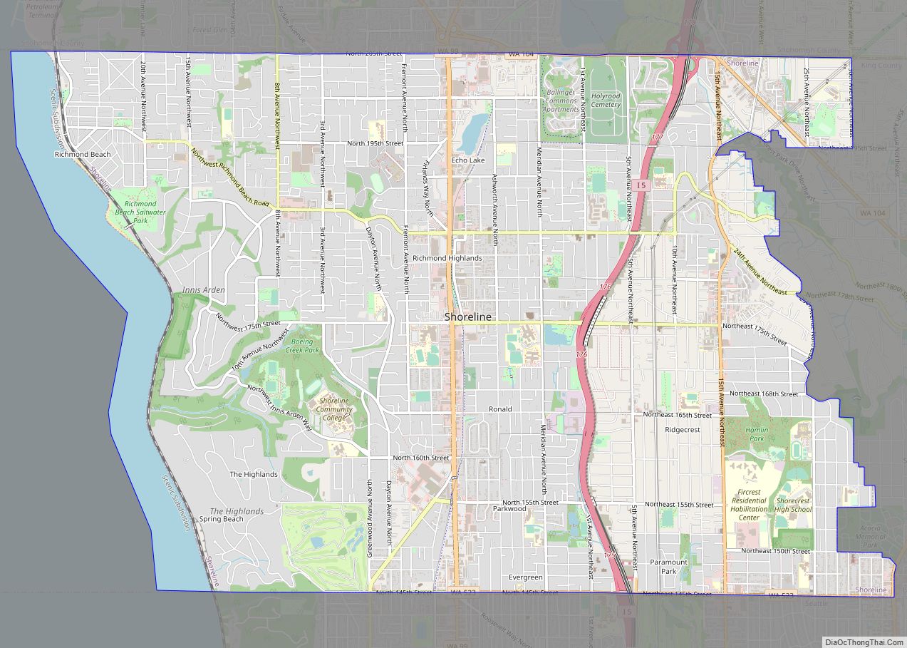 Map of Shoreline city