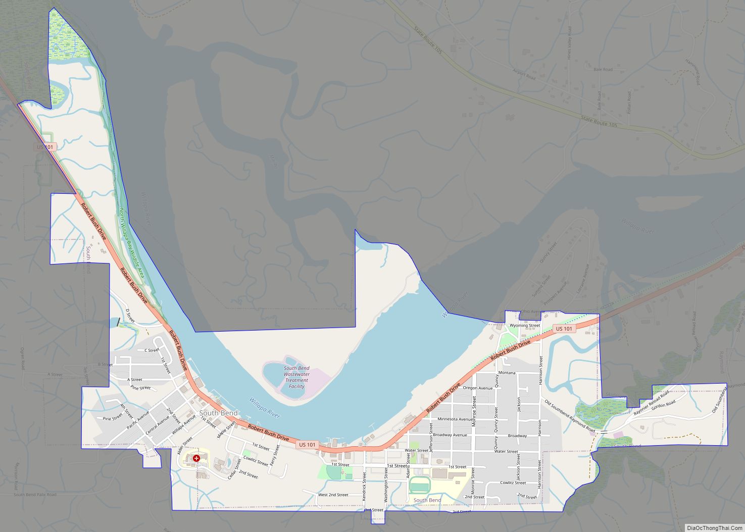 Map of South Bend city, Washington