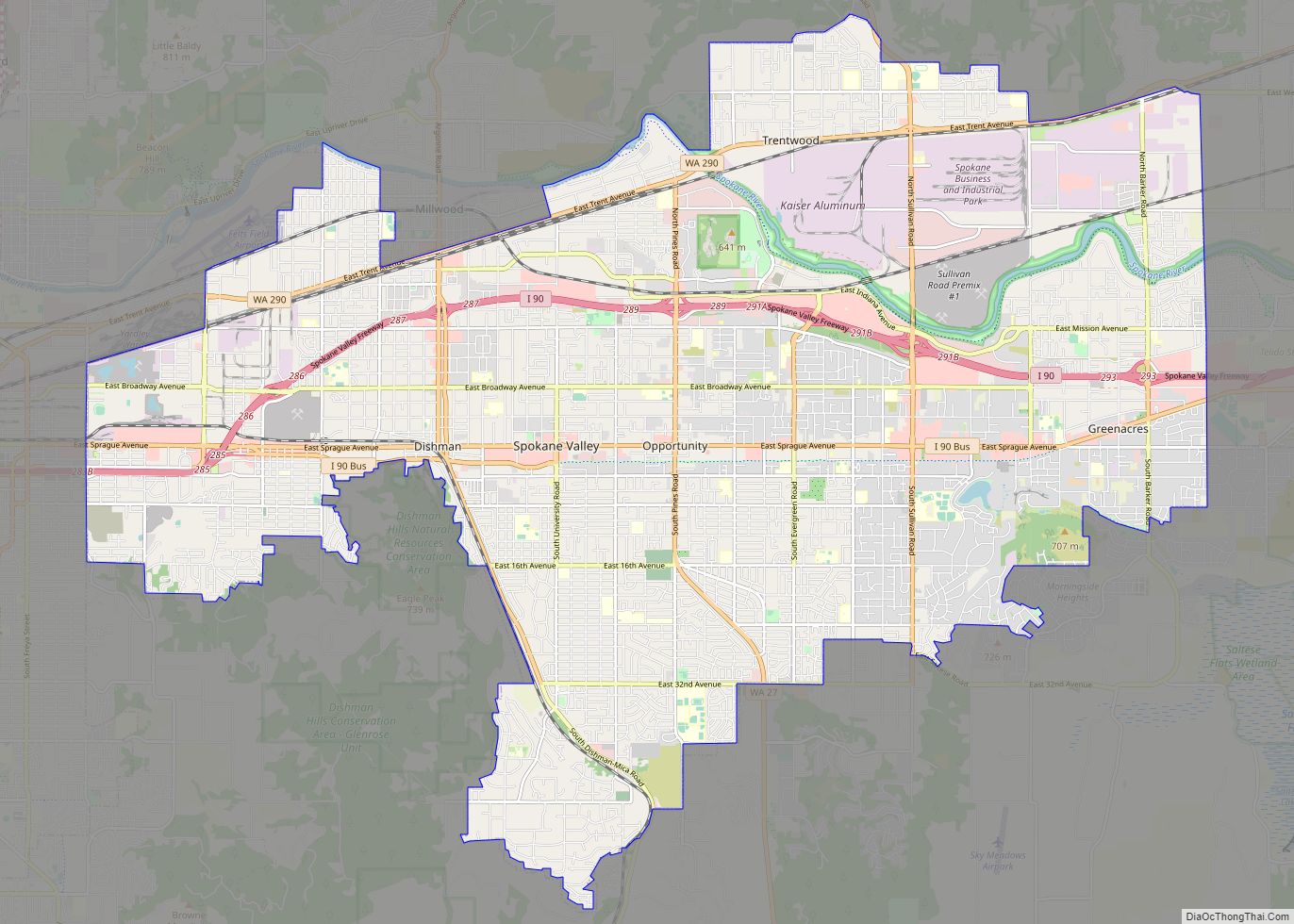 Map of Spokane Valley city