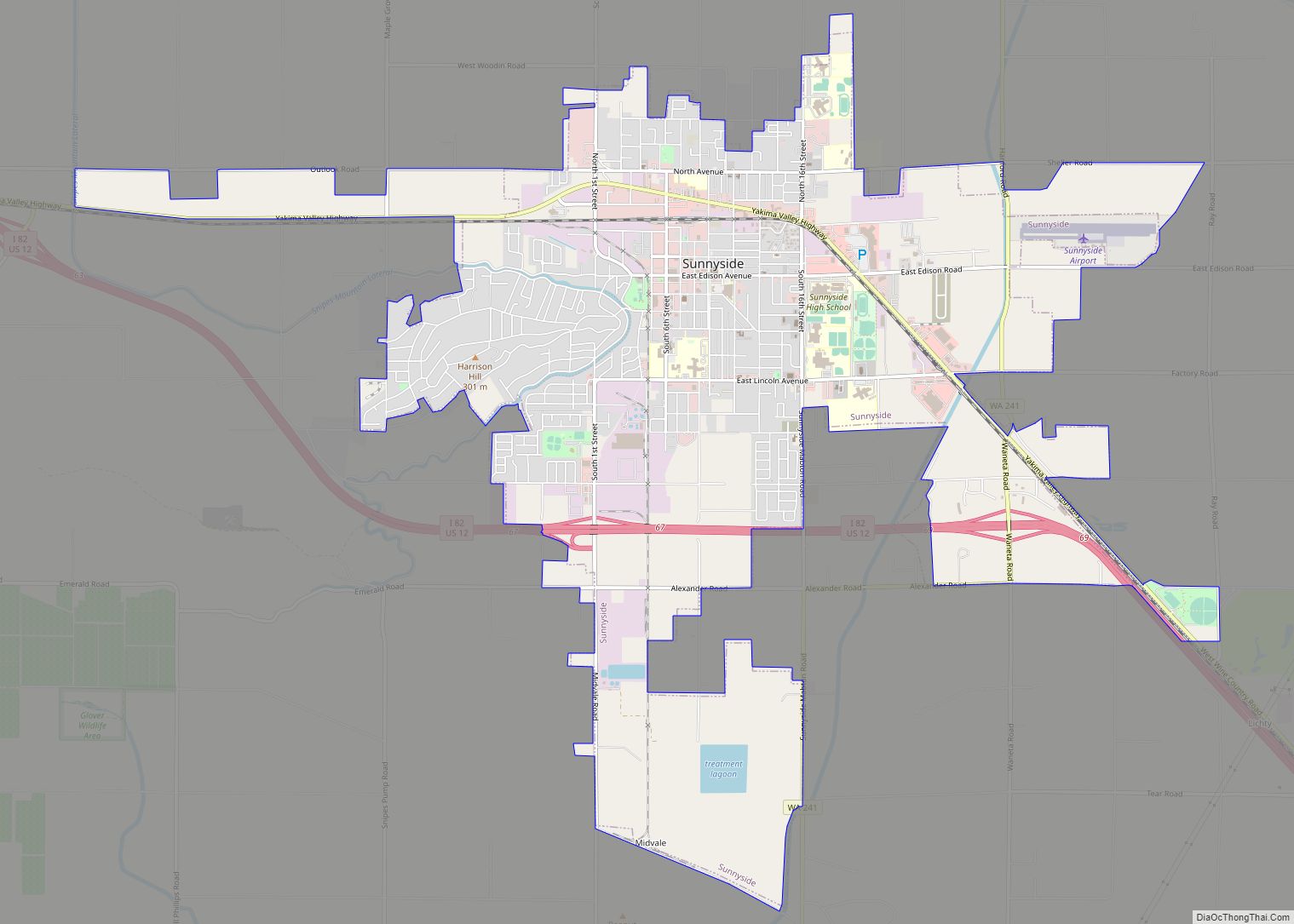 Map of Sunnyside city, Washington