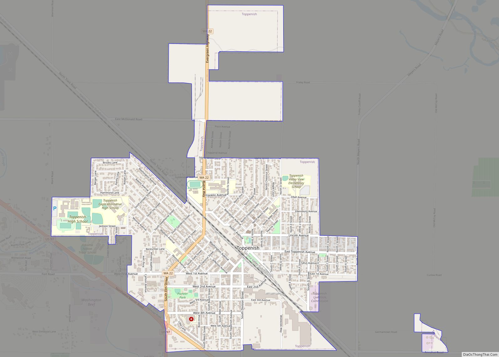 Map of Toppenish city