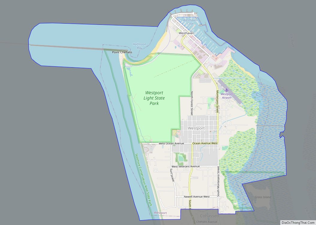 Map of Westport city, Washington