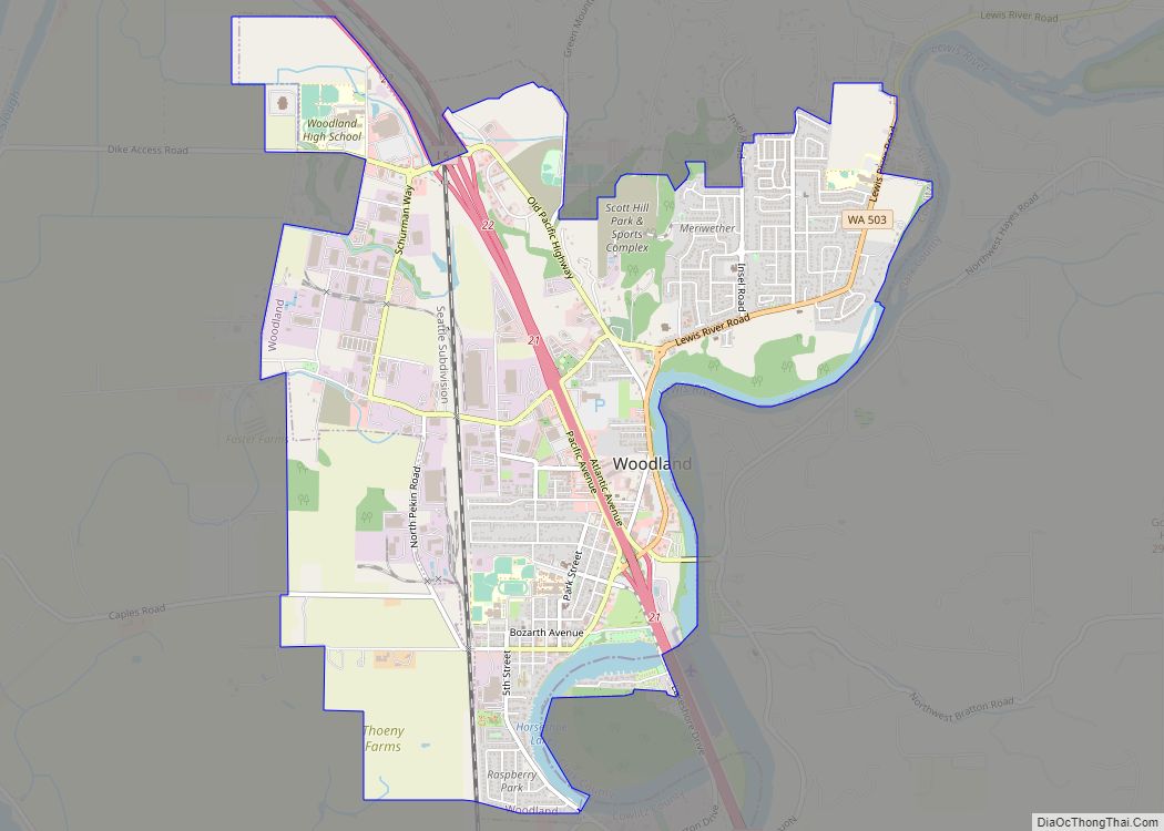 Map of Woodland city, Washington
