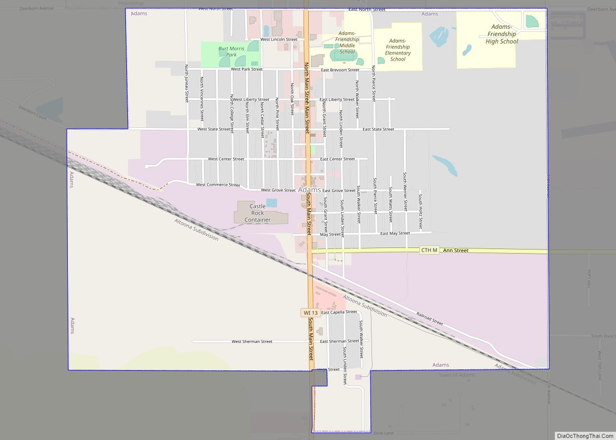 Map of Adams city, Wisconsin