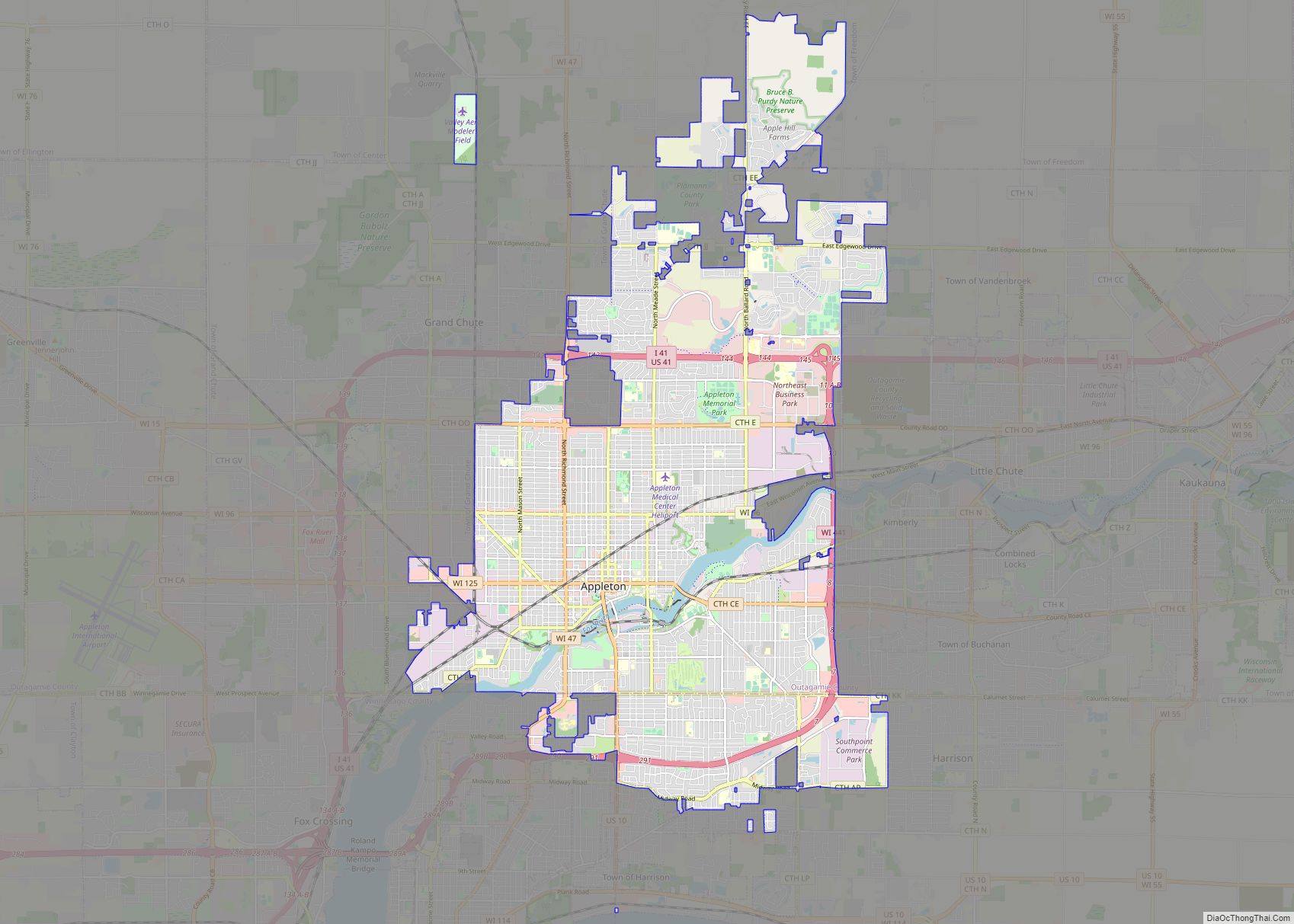 Map of Appleton city, Wisconsin