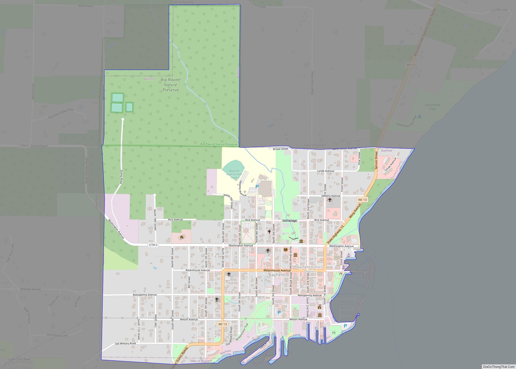 Map of Bayfield city, Wisconsin