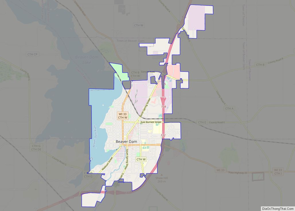 Map of Beaver Dam city, Wisconsin