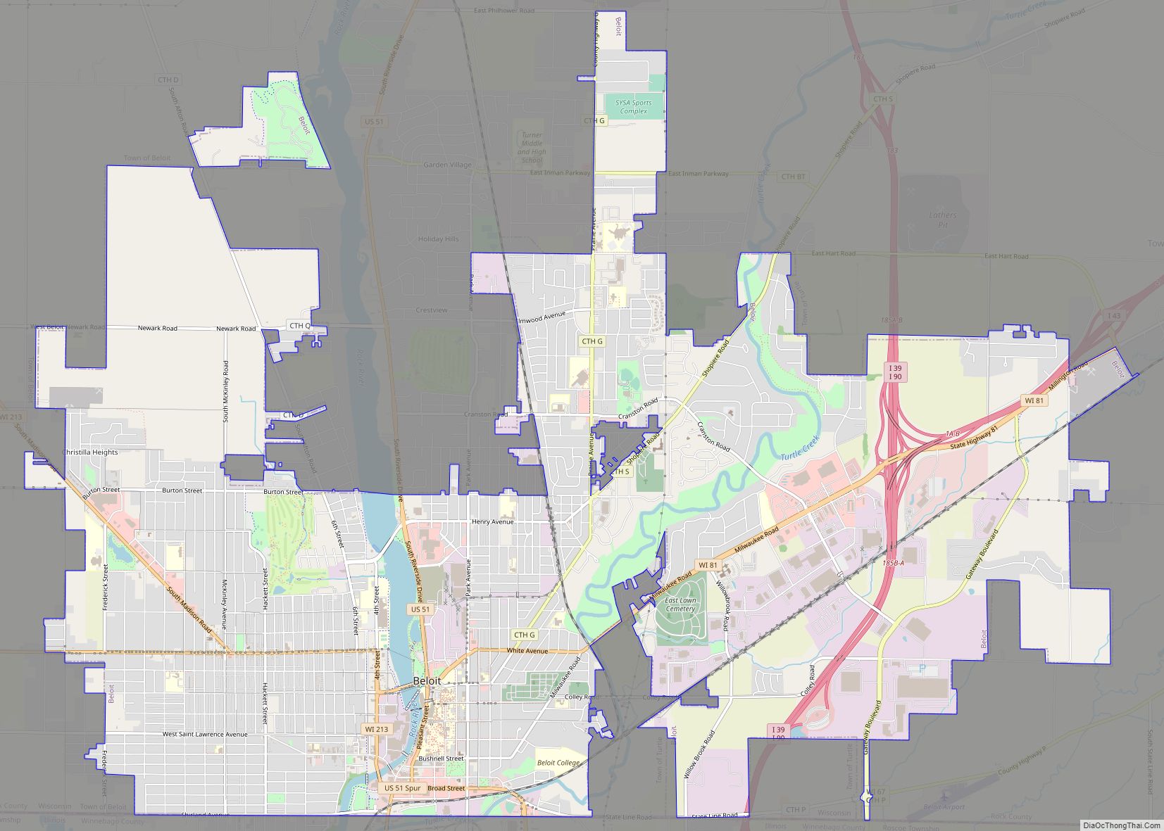 Map of Beloit city, Wisconsin