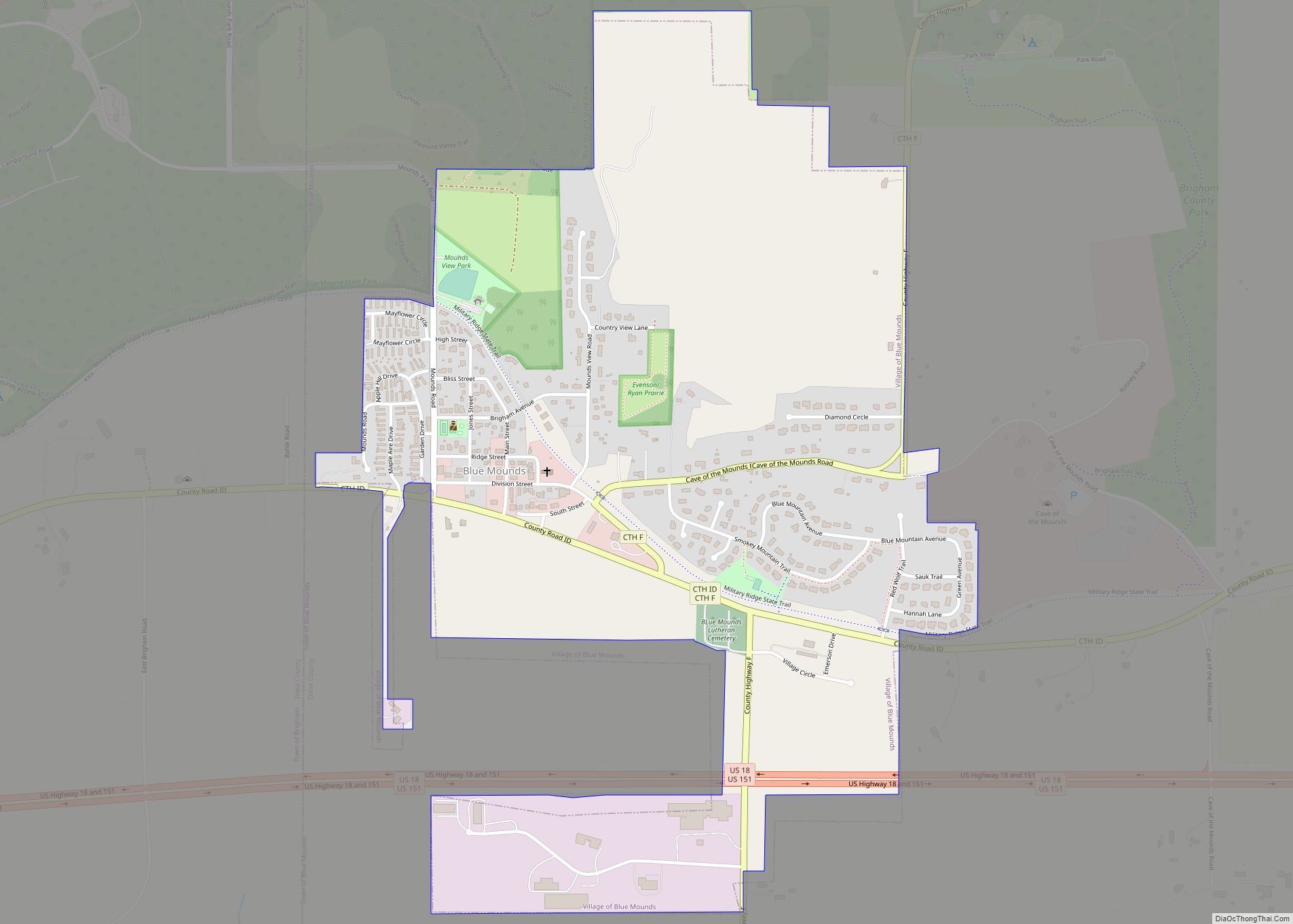 Map of Blue Mounds village