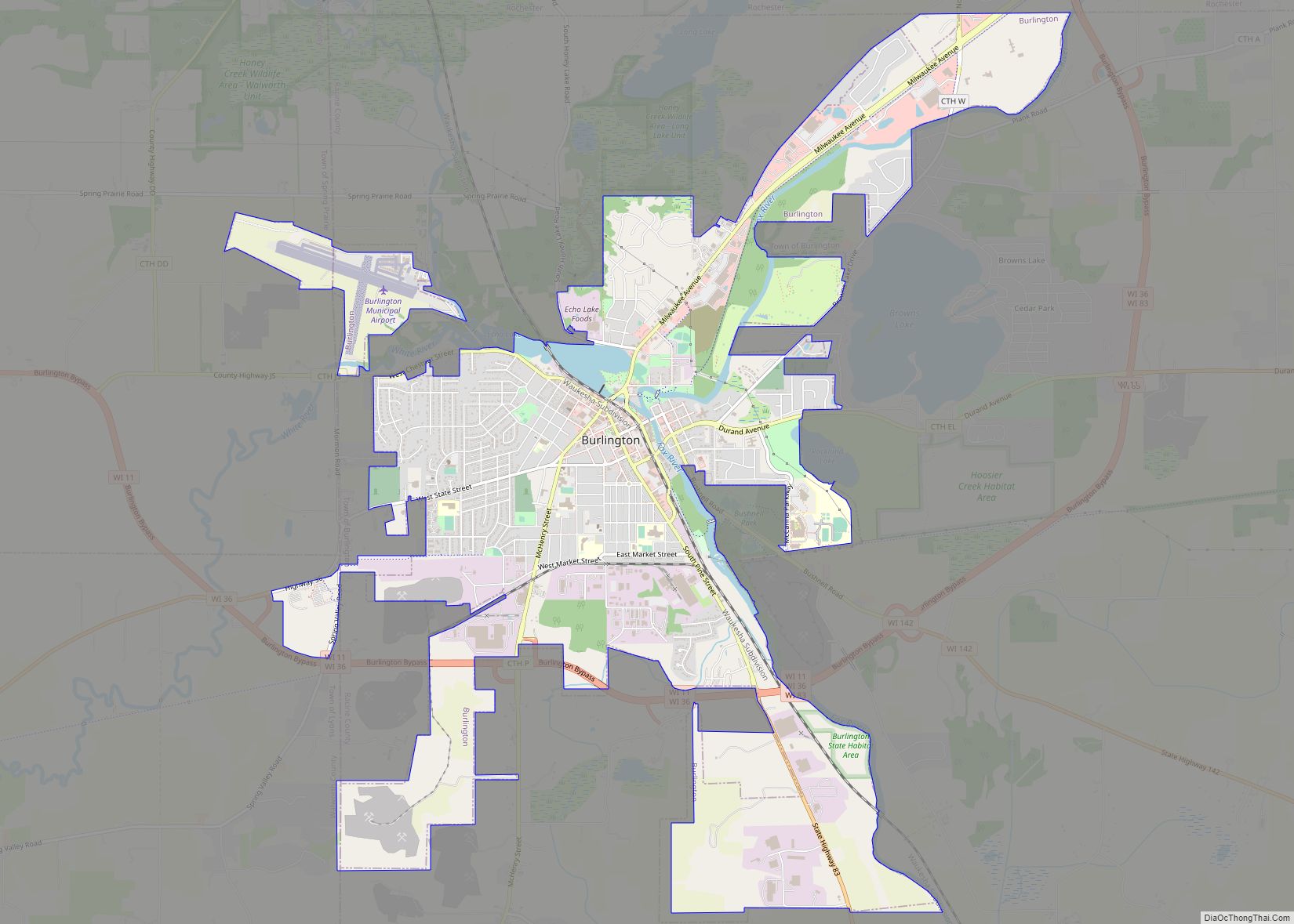 Map of Burlington city, Wisconsin