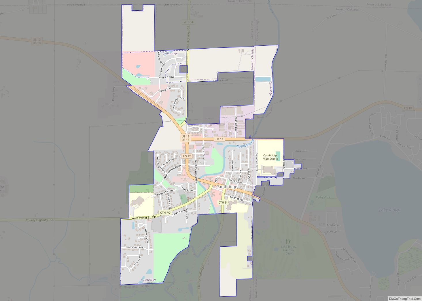 Map of Cambridge village, Wisconsin