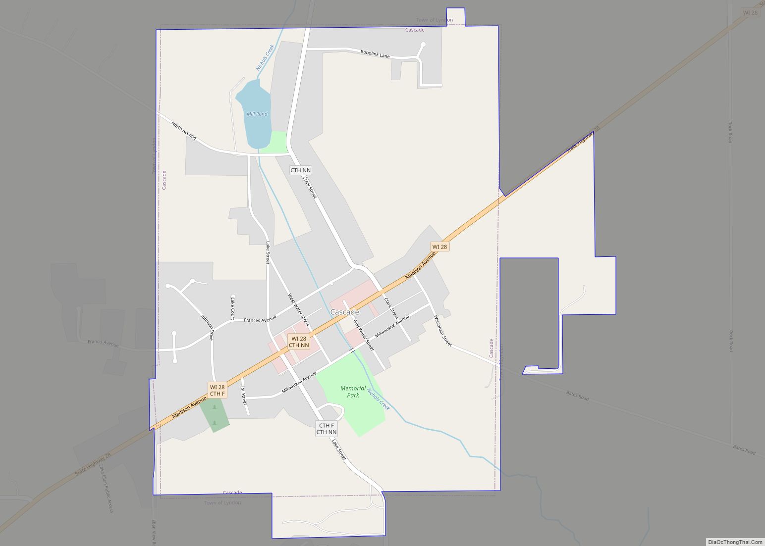 Map of Cascade village, Wisconsin