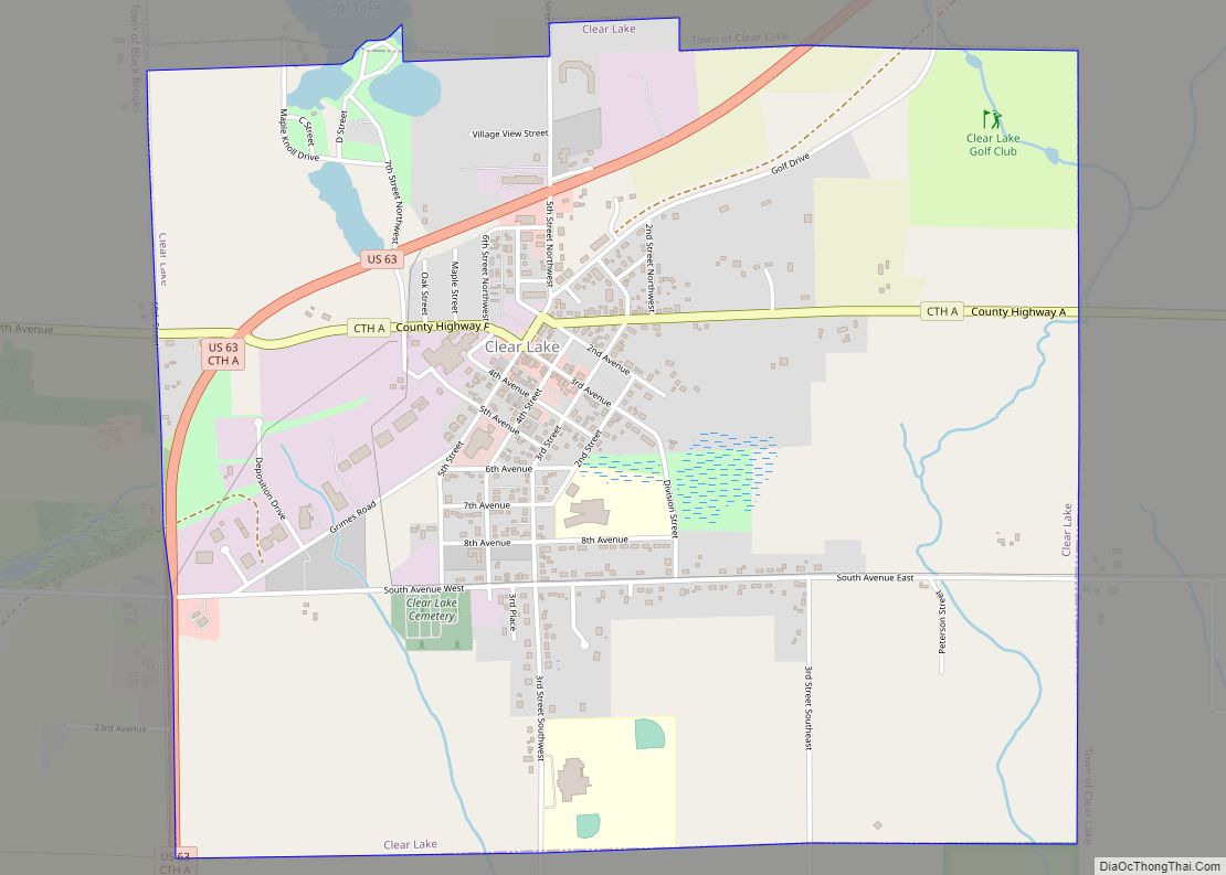 Map of Clear Lake village, Wisconsin