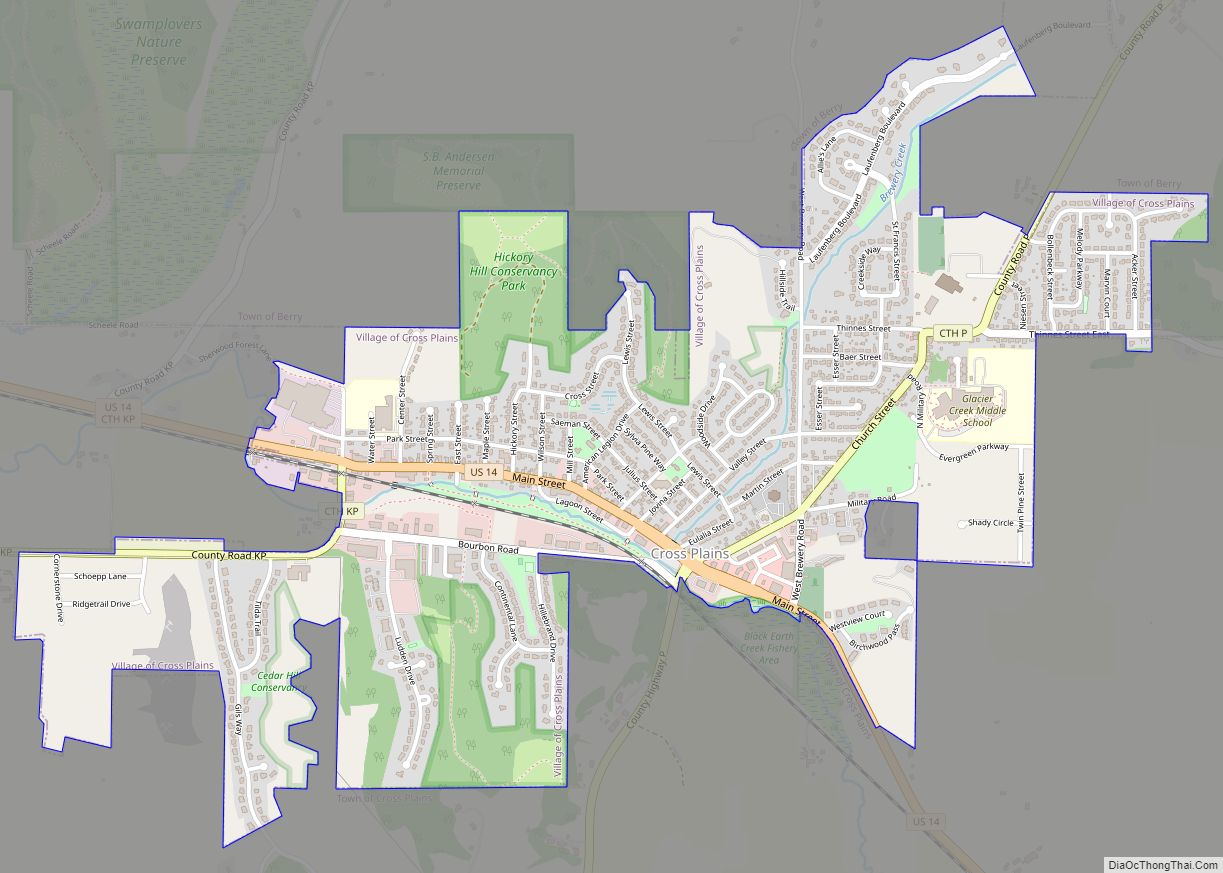 Map of Cross Plains village, Wisconsin