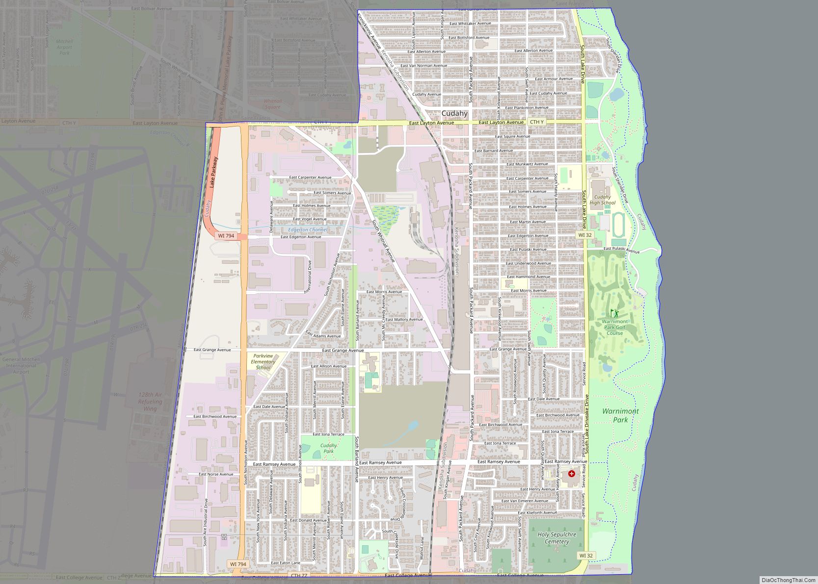 Map of Cudahy city, Wisconsin