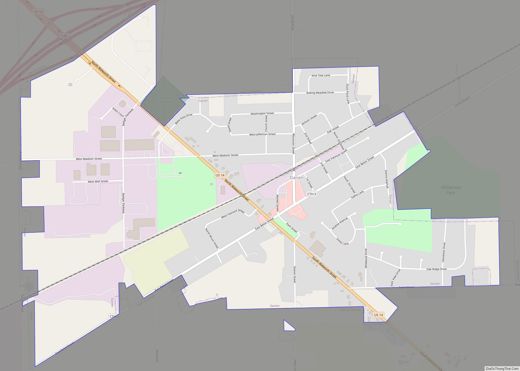 Map of Darien village, Wisconsin