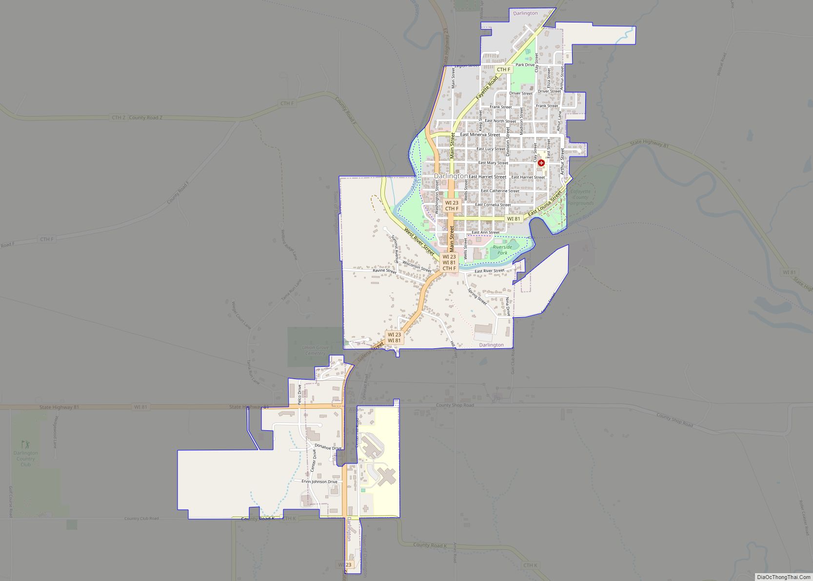 Map of Darlington city, Wisconsin