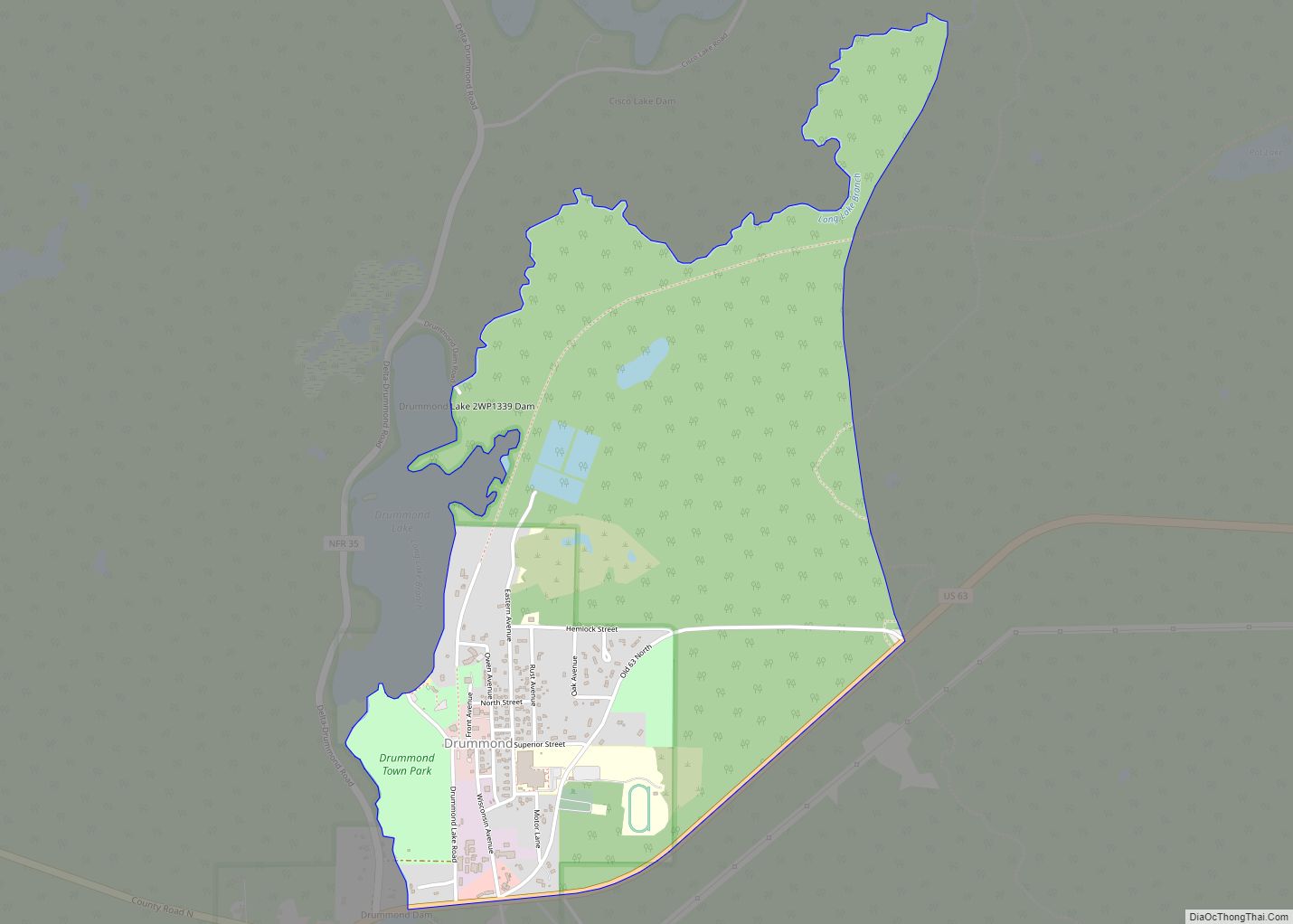 Map of Drummond CDP, Wisconsin