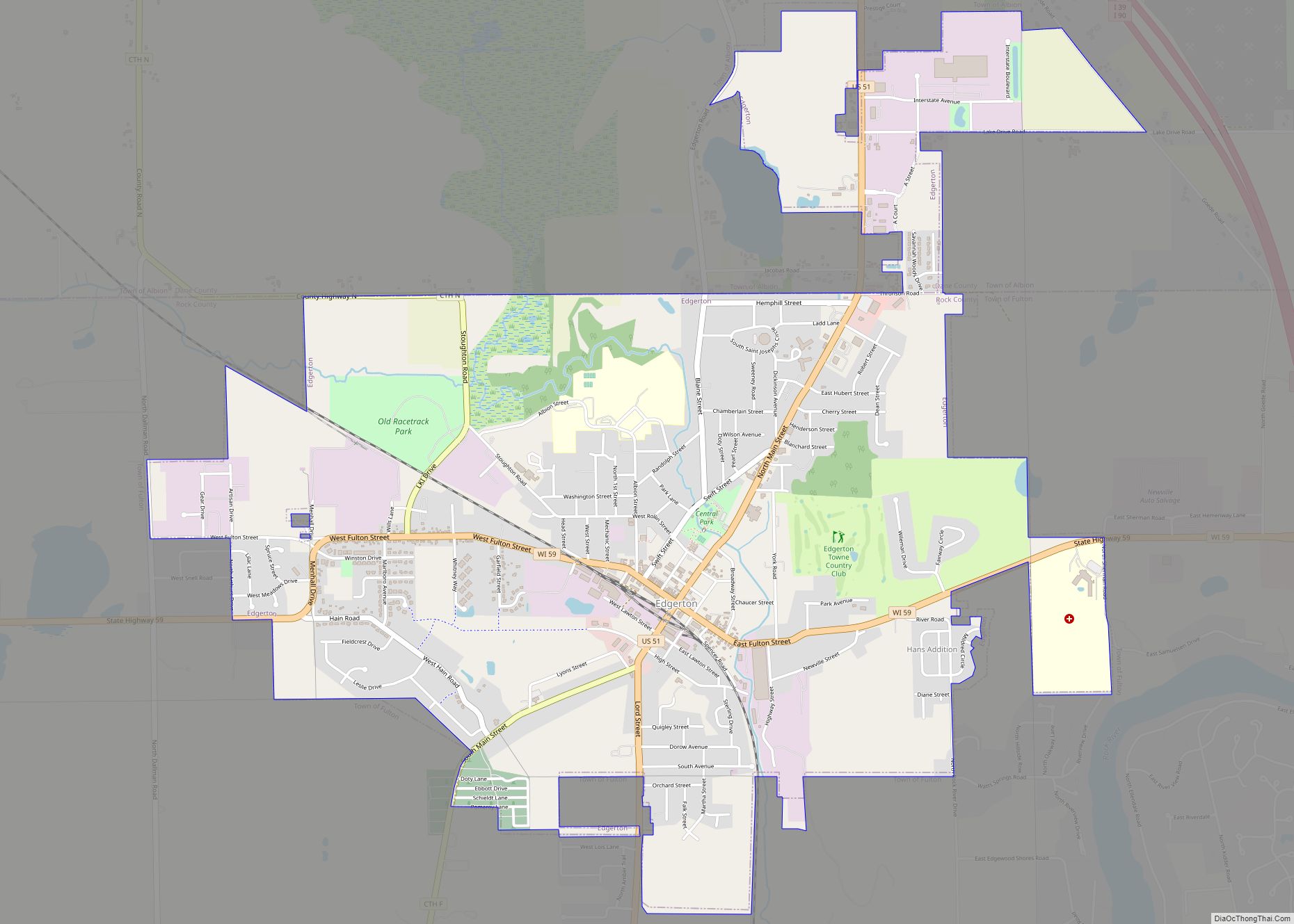 Map of Edgerton city, Wisconsin