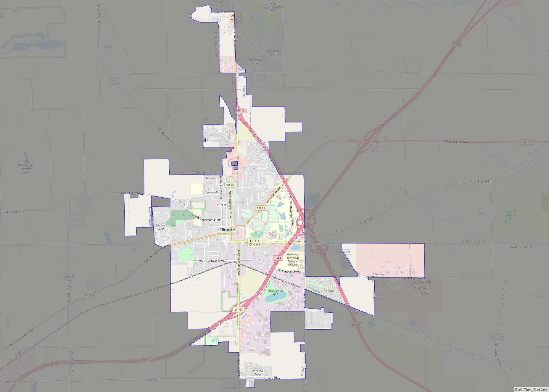 Map of Elkhorn city, Wisconsin