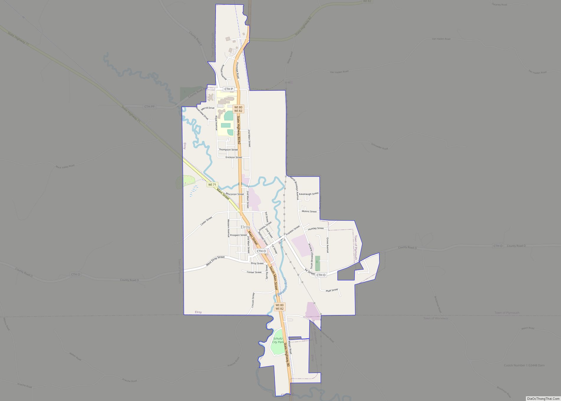 Map of Elroy city, Wisconsin